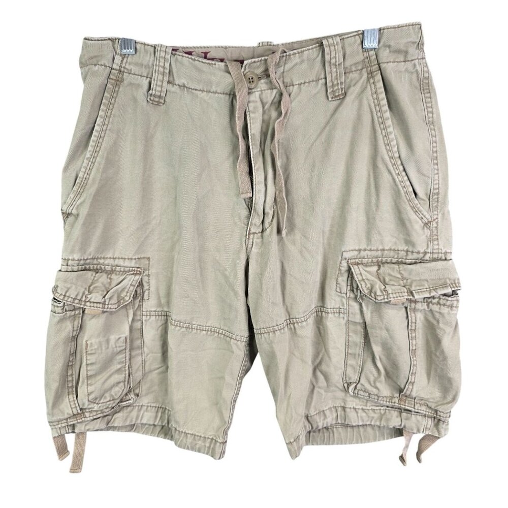 Mens Wear First Beige Khaki Cargo Shorts 100% Cotton 10.5" Inseam Size 30